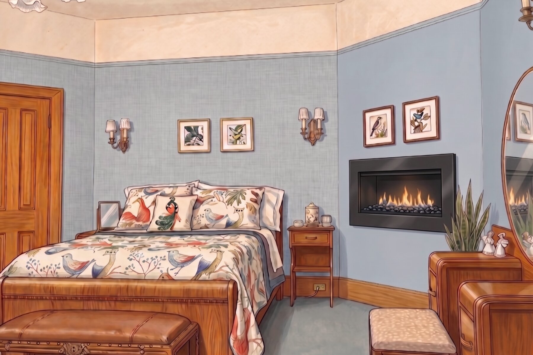 Heritage Suite bed and fireplace